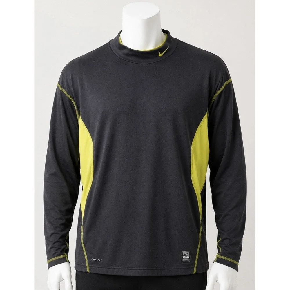 NIKE Men's Long Sleeve Athletic Shirt Pullover XXL Black Yellow High Neck